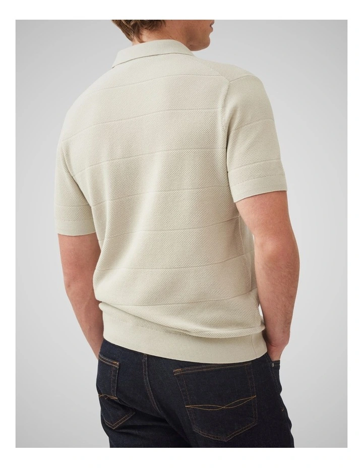 Masons Flat Knit Polo in Stone image 3