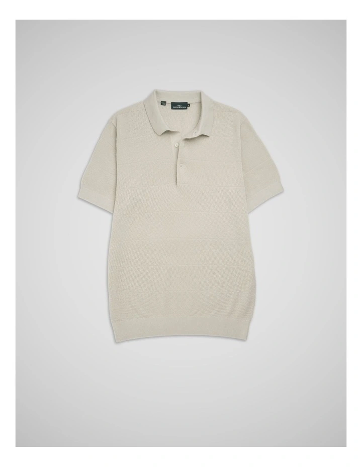 Masons Flat Knit Polo in Stone image 4