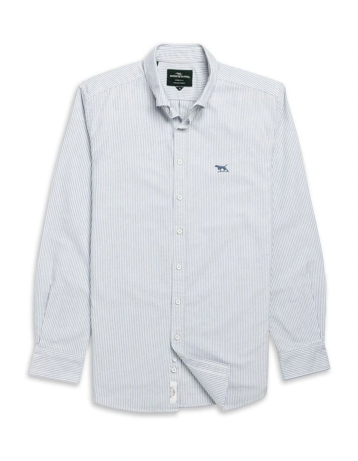 Gunn Oxford Stripe Long Sleeve Sports Fit Shirt in Horizon image 4