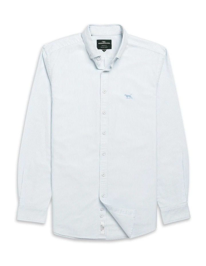 Gunn Oxford Stripe Long Sleeve Sports Fit Shirt in Capri image 4