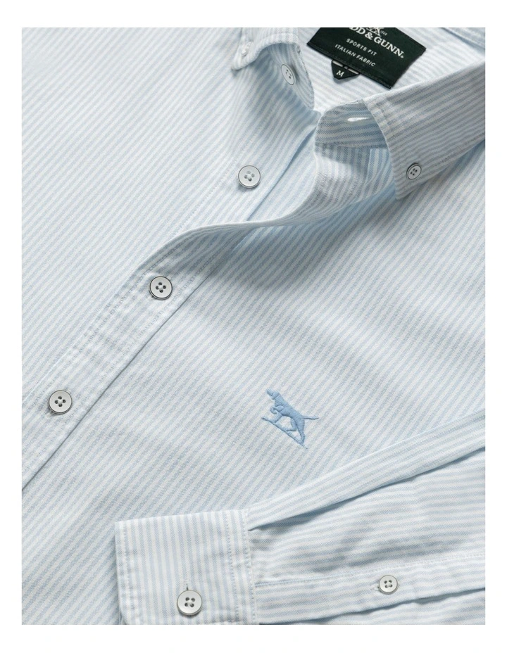 Gunn Oxford Stripe Long Sleeve Sports Fit Shirt in Capri image 5