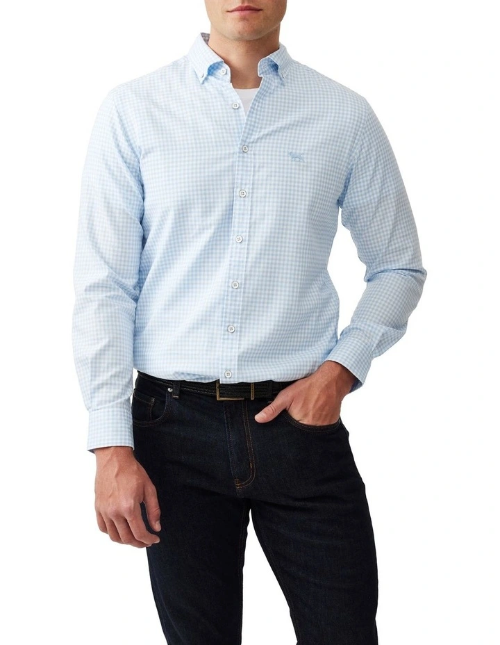 Oxford Check Long Sleeve Sports Fit Shirt in Malibu image 1