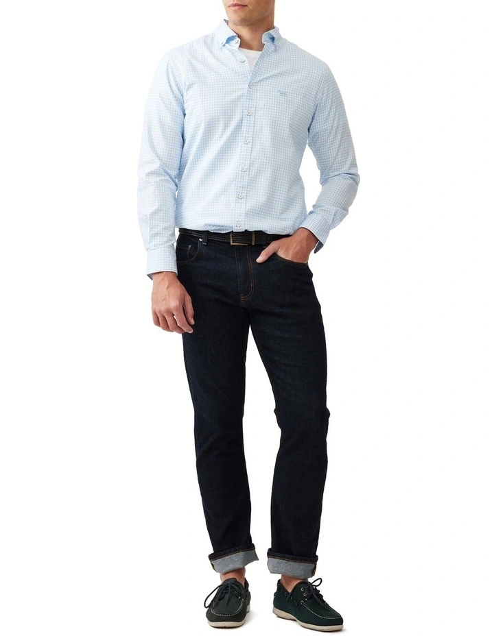 Oxford Check Long Sleeve Sports Fit Shirt in Malibu image 2