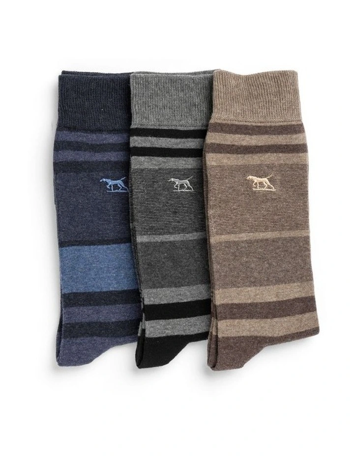 Stirling Striped Three Pack Socks in Assorted image 1