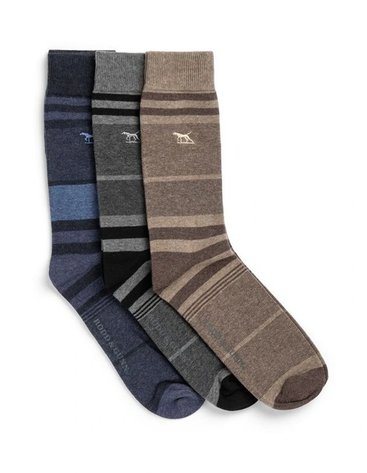 Stirling Striped Three Pack Socks in Assorted image 3
