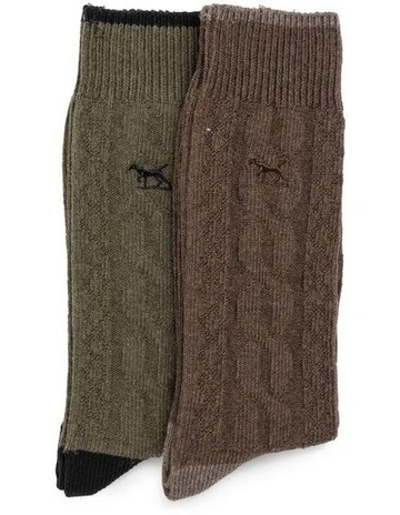 Dunedin Cable Sock 2 Pack in Earth/Olive