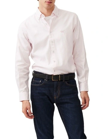 Gunn Check Oxford Long Sleeve Sports Fit Shirt in Rosewater