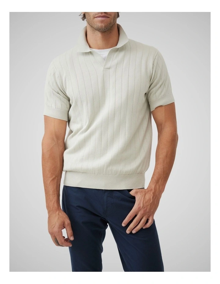 Freys Crescent Knit Polo in Stone image 1