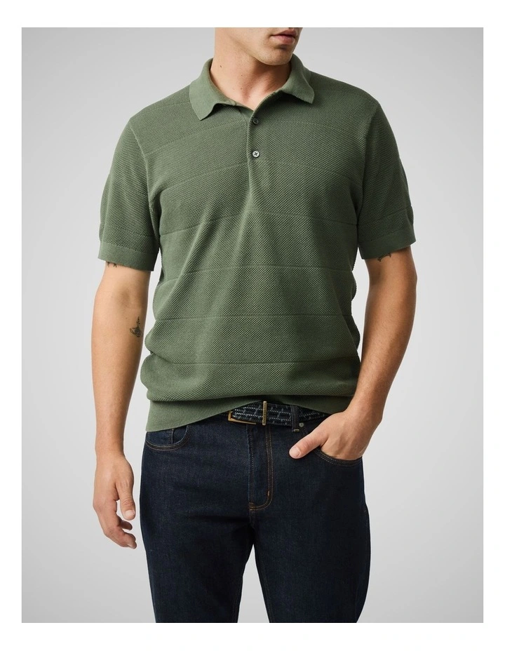 Masons Flat Knit Polo in Forest image 1