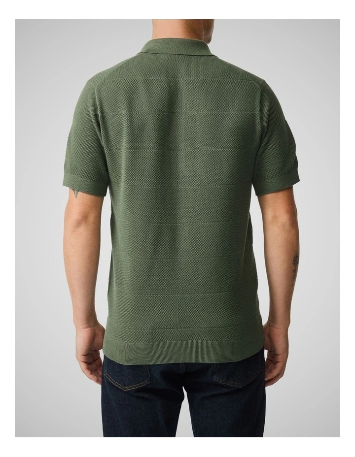 Masons Flat Knit Polo in Forest image 3