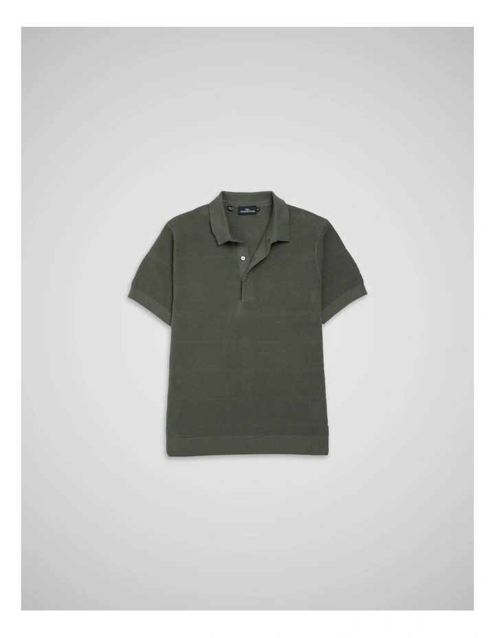 Masons Flat Knit Polo in Forest image 4