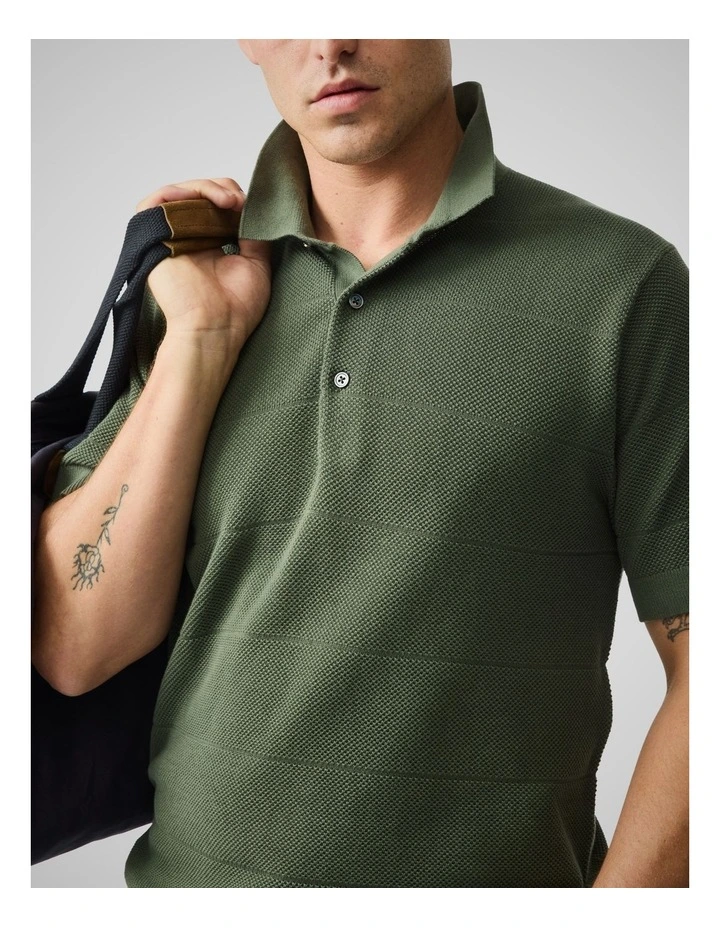 Masons Flat Knit Polo in Forest image 5