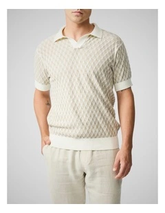 Galdfield Knit Polo in Cream