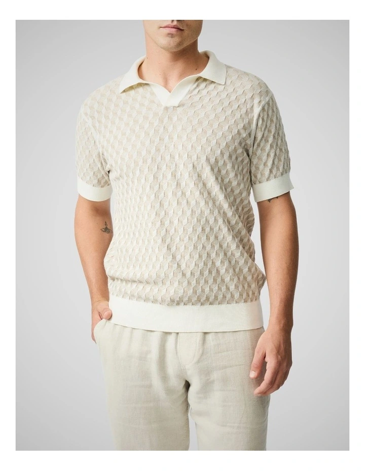 Galdfield Knit Polo in Cream image 1