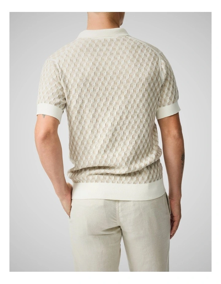 Galdfield Knit Polo in Cream image 3
