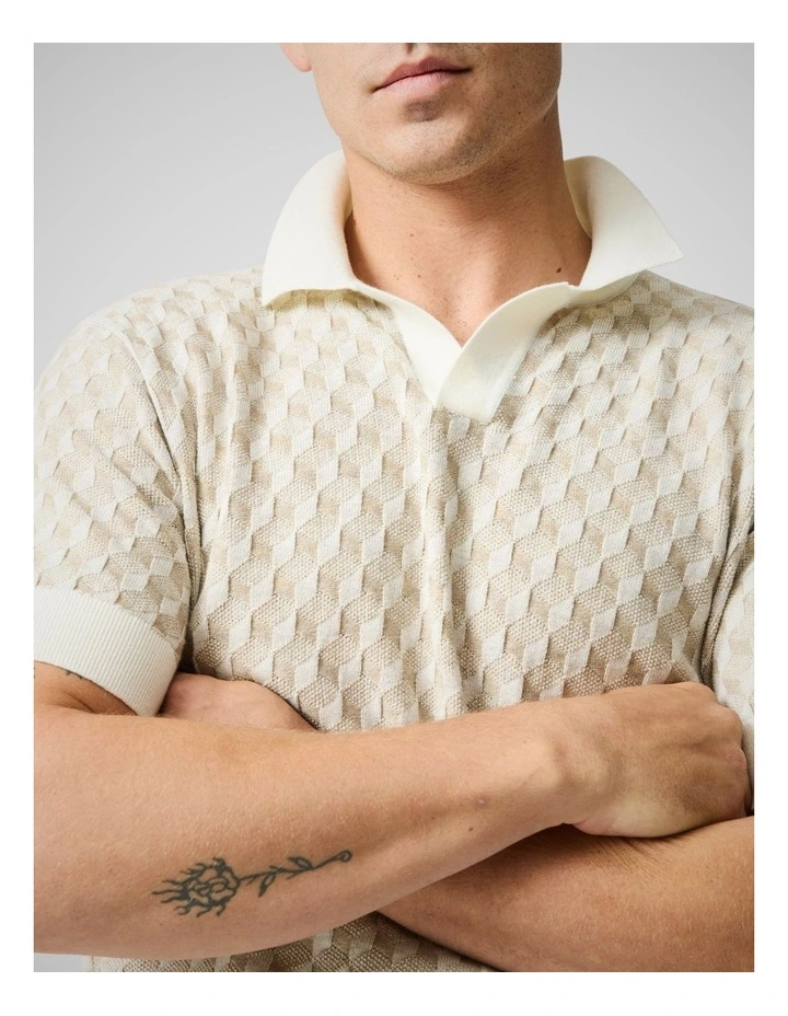 Galdfield Knit Polo in Cream image 4
