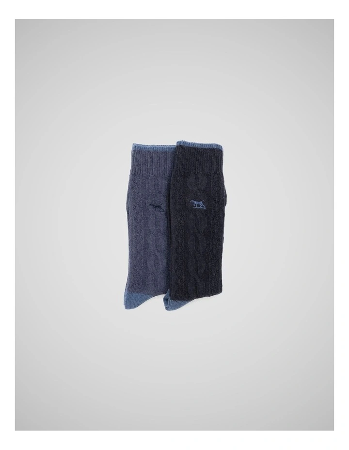 Dunedin Cable Sock 2 Pack in Navy Denim image 2