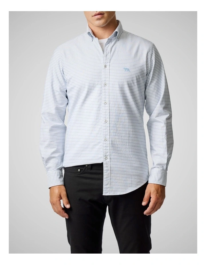 Oxford Riverhead Check Long Sleeve Sports Fit Shirt in Dusk Blue image 1