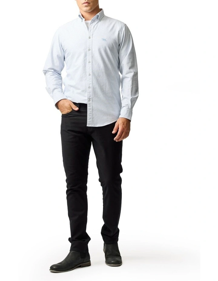 Gunn Check Oxford 5 Long Sleeve Sports Fit Shirt in Dusk Blue image 2