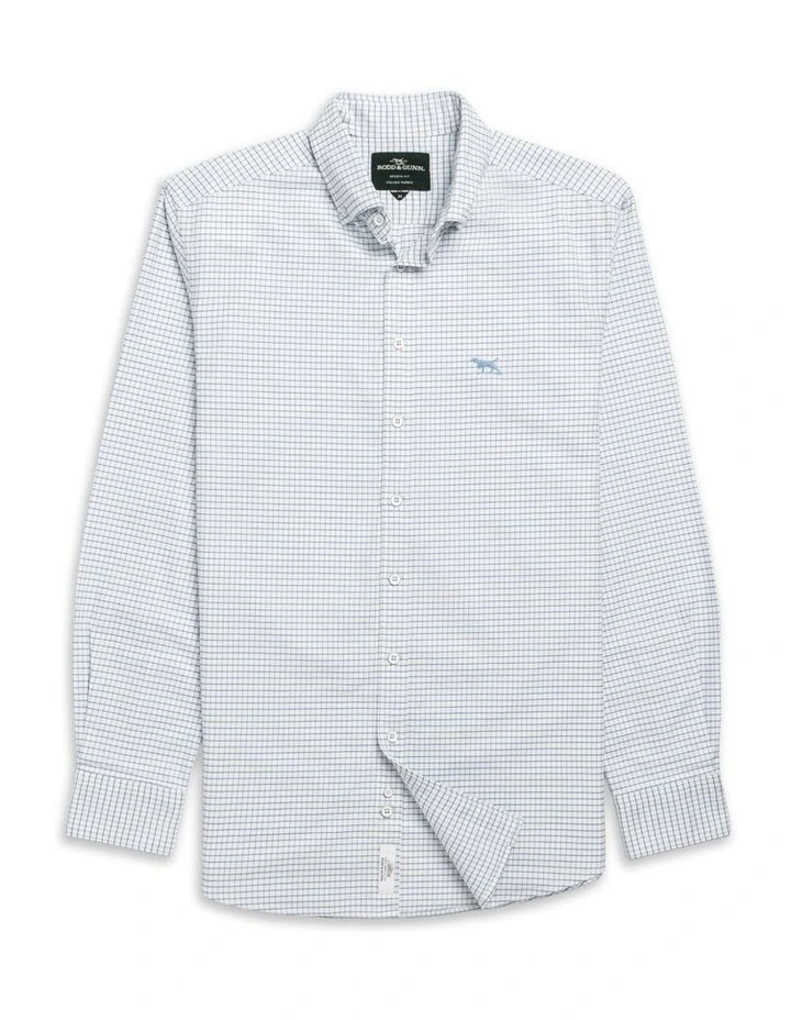 Gunn Check Oxford 5 Long Sleeve Sports Fit Shirt in Dusk Blue image 4