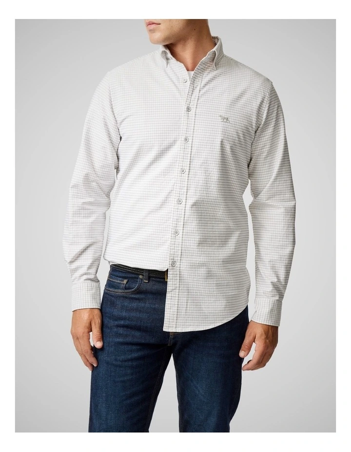 Oxford Riverhead Check Long Sleeve Sports Fit Shirt in Pebble image 1