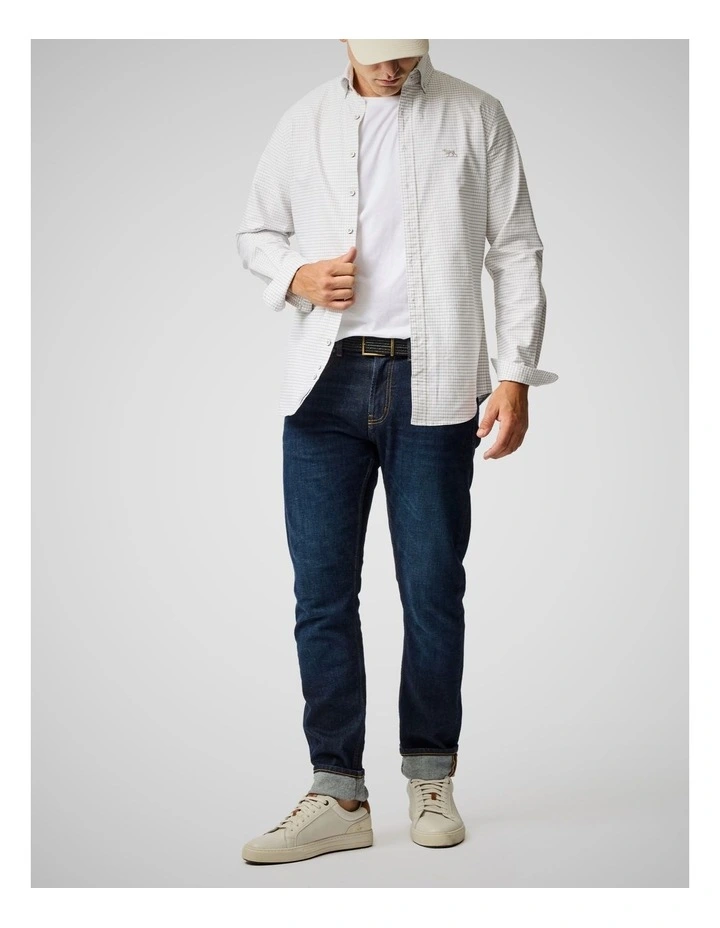 Oxford Riverhead Check Long Sleeve Sports Fit Shirt in Pebble image 2