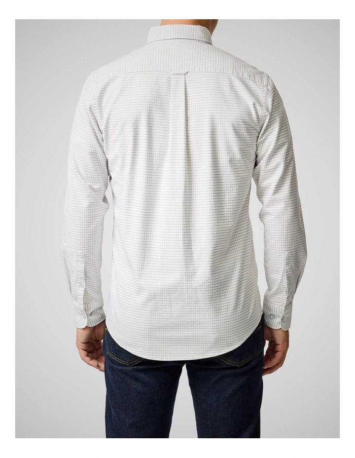 Oxford Riverhead Check Long Sleeve Sports Fit Shirt in Pebble image 3