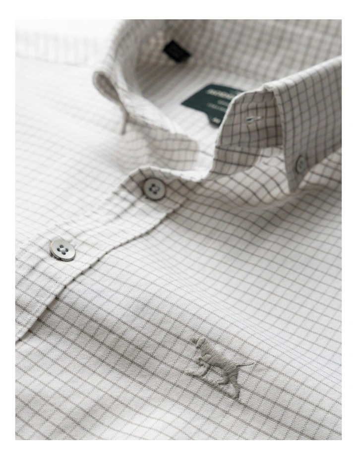 Oxford Riverhead Check Long Sleeve Sports Fit Shirt in Pebble image 5
