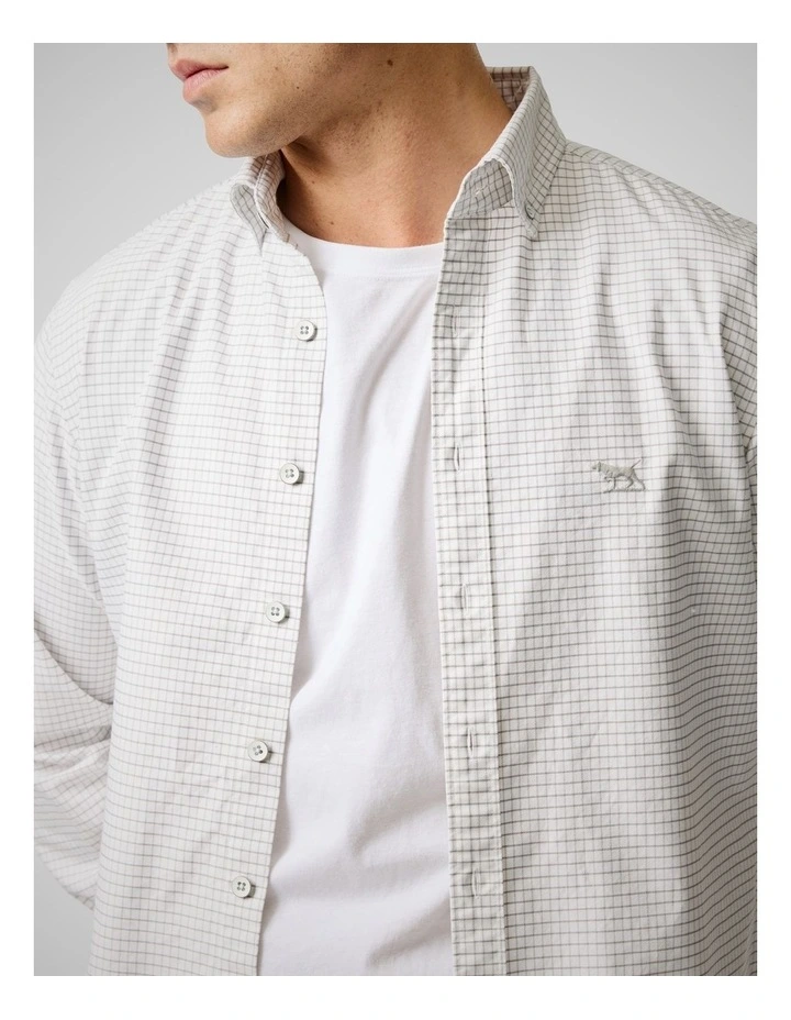 Oxford Riverhead Check Long Sleeve Sports Fit Shirt in Pebble image 6