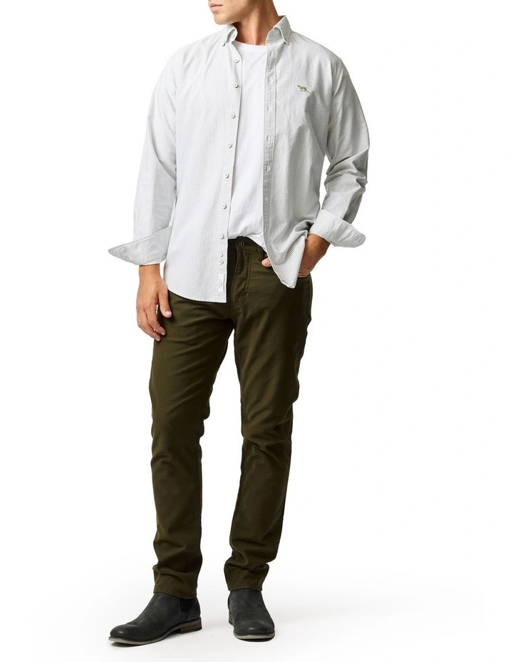 Gunn Oxford Stripe Long Sleeve Sports Fit Shirt in Khaki image 2