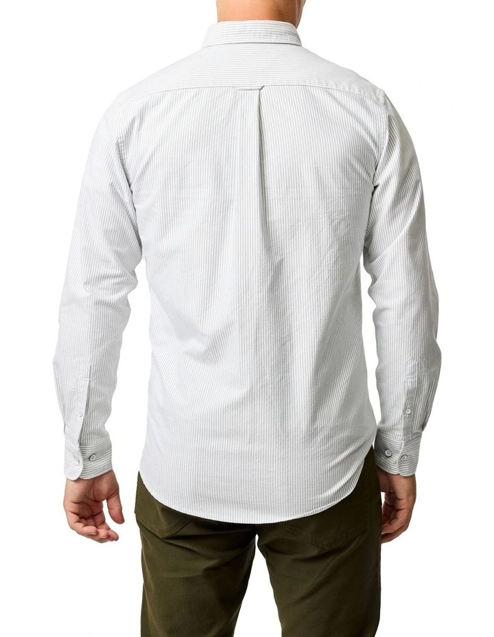 Gunn Oxford Stripe Long Sleeve Sports Fit Shirt in Khaki image 3