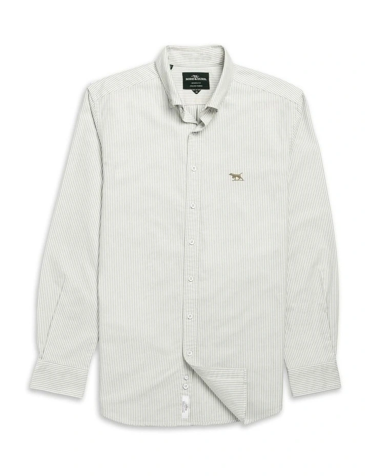 Gunn Oxford Stripe Long Sleeve Sports Fit Shirt in Khaki image 4