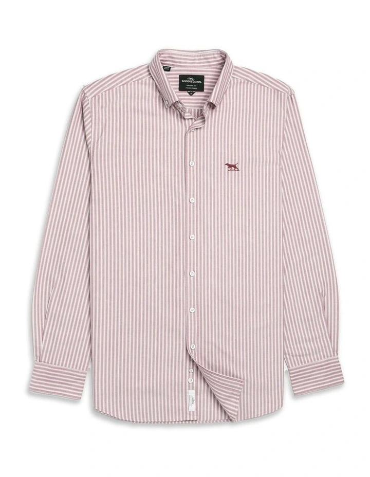 Gunn Oxford Stripe 4 Long Sleeve Sports Fit Shirt in Poppy image 4