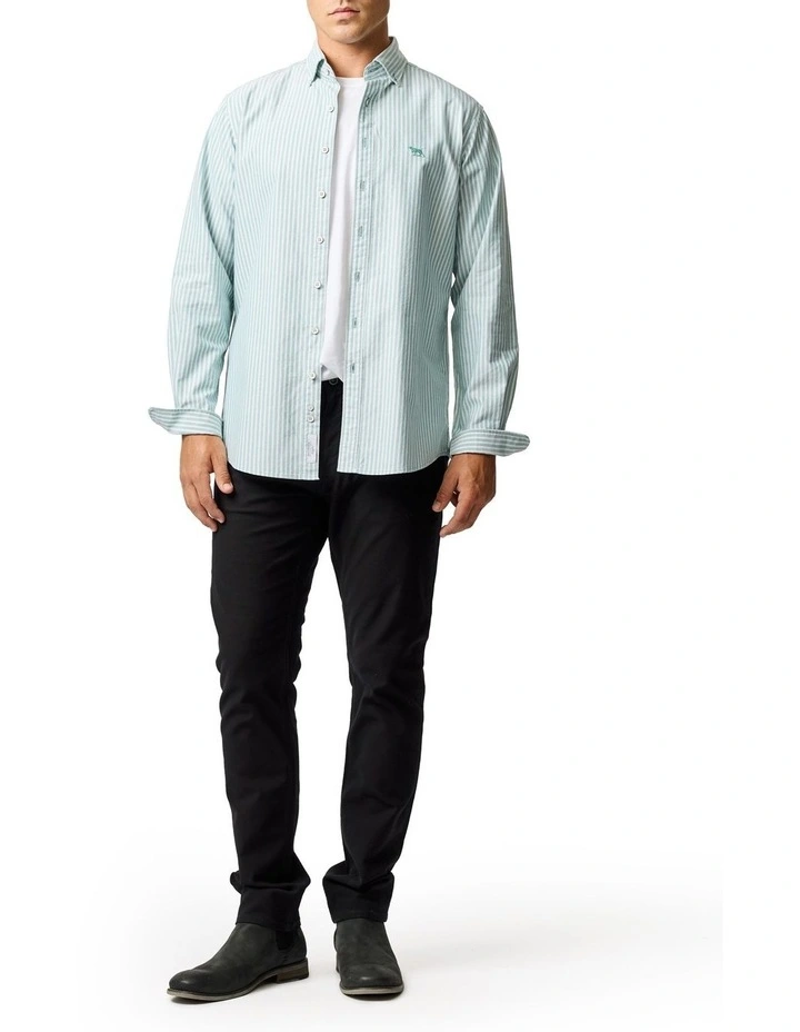 Gunn Oxford Stripe 4 Long Sleeve Sports Fit Shirt in Lawn image 2