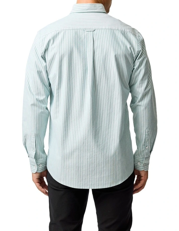 Gunn Oxford Stripe 4 Long Sleeve Sports Fit Shirt in Lawn image 3
