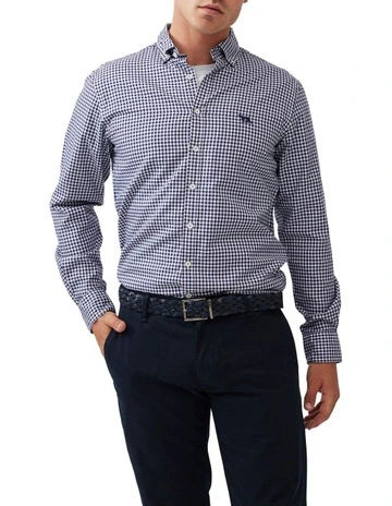 Gunn Check Oxford Long Sleeve Sports Fit Shirt in Snow
