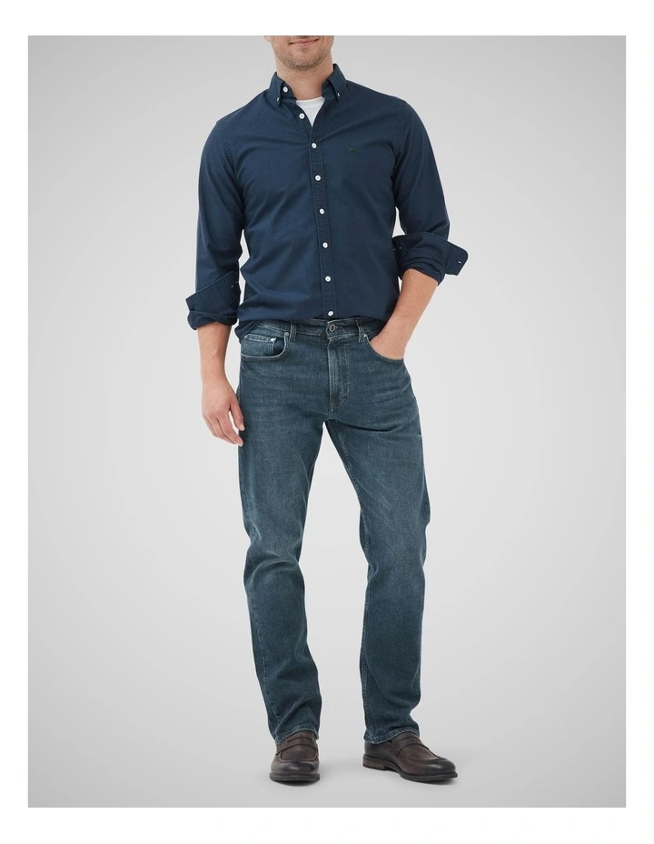 Winton Relaxed Fit Italian Denim Regular Leg Jeans in Mid Blue image 2