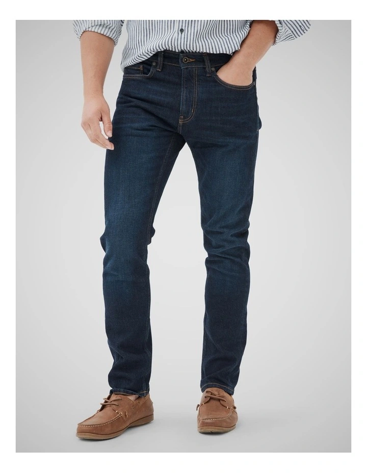 Sutton Straight Fit Italian Long Leg Denim Jeans in Dark Blue image 1