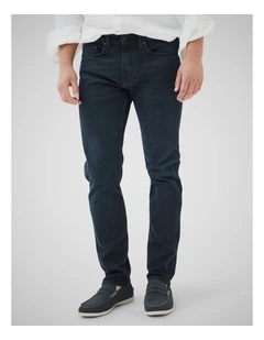 Weston Straight Fit Italian Long Leg Denim Jeans in Blue/Black