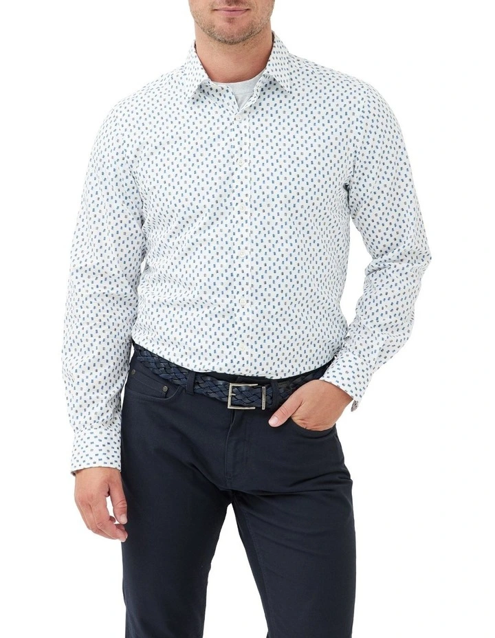 Rees Valley Long Sleeve Sports Fit Shirt in White image 1