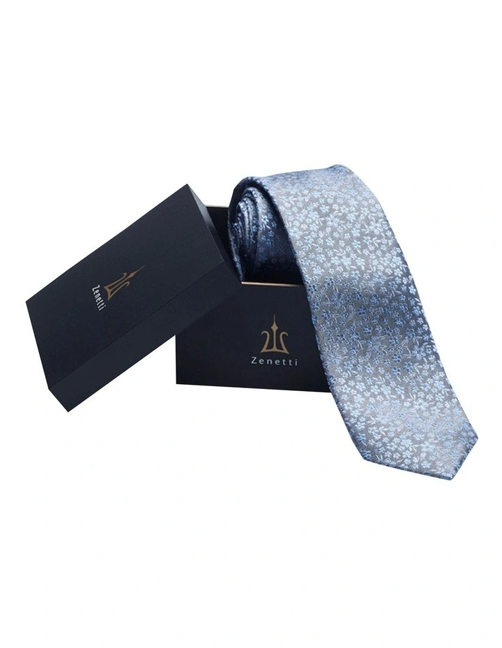 Zenetti Paisley Silk Tie and Hank Set in Light Blue image 1
