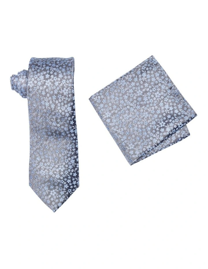 Zenetti Paisley Silk Tie and Hank Set in Light Blue image 2