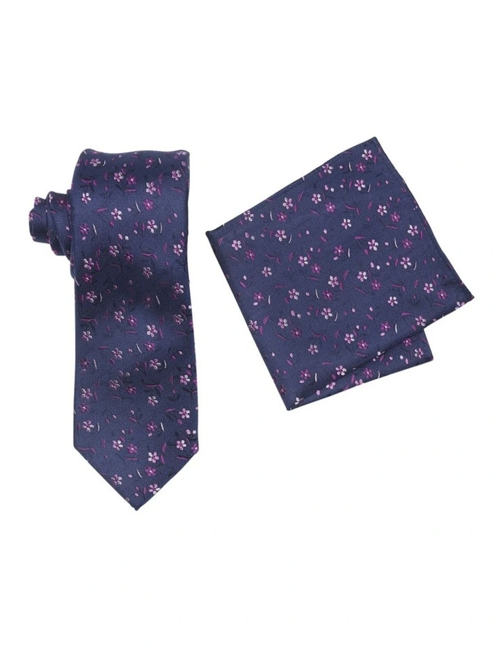 Floral Silk Tie & Hank Set in Pink image 2