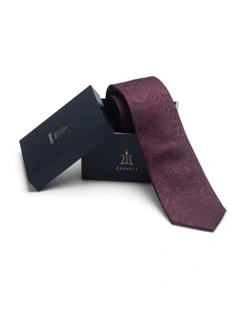 Paisley Print Silk Tie & Hank Set in Burgundy