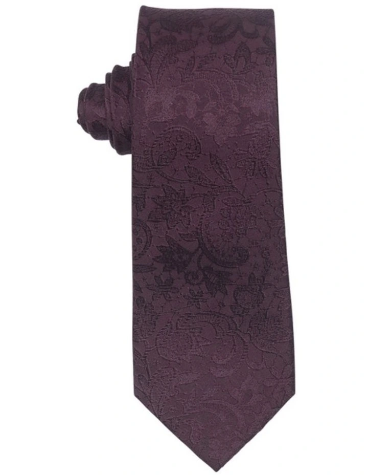 Paisley Print Silk Tie & Hank Set in Burgundy image 3