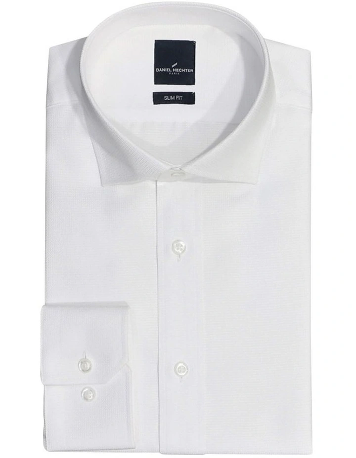 Daniel Hechter Tailored Fit Textured Dress Shirt in White image 4