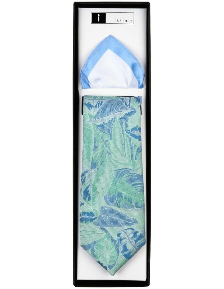 Tie & Hank Set in Green Print image 1