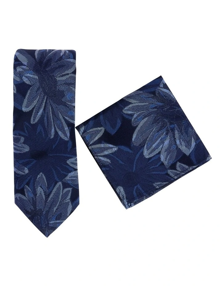 Tie & Hank Box Set in Navy Pattern image 2
