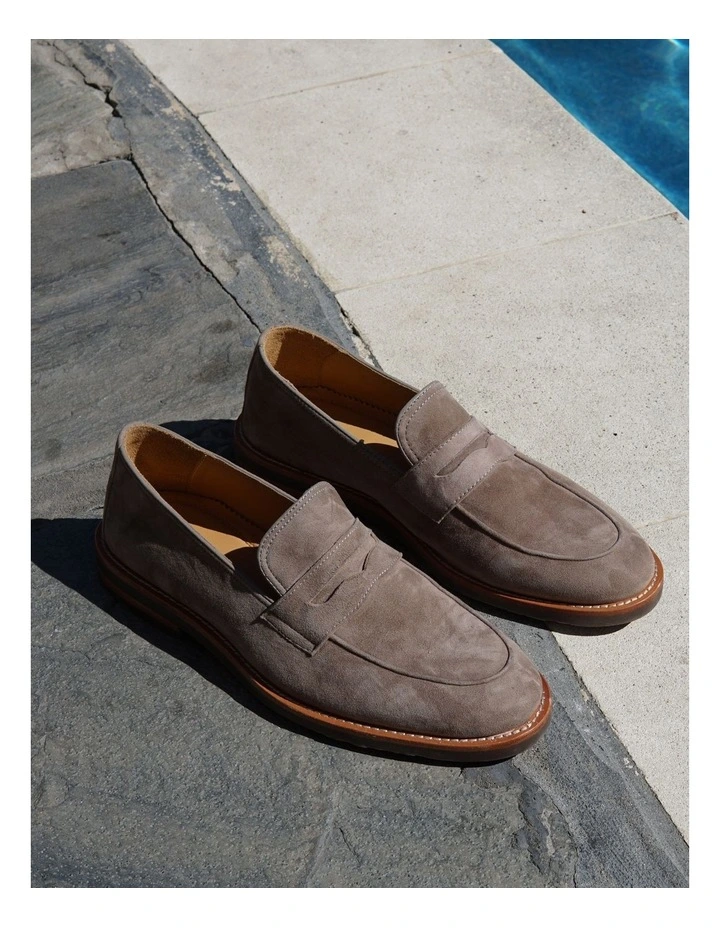 Emilio Suede Penny Loafers in Taupe image 2
