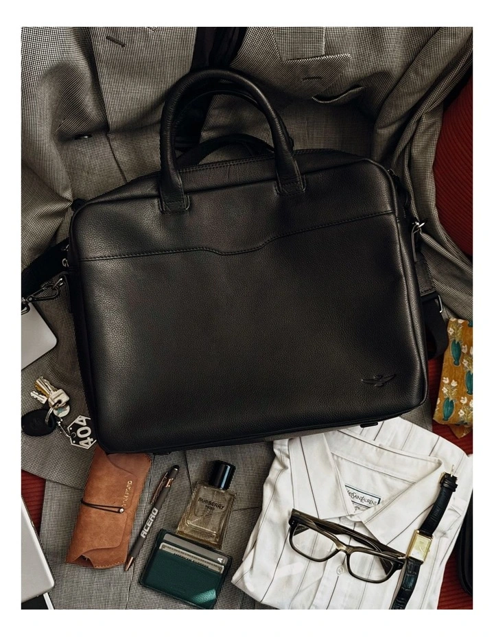 Montoro Leather Briefcase in Black image 6